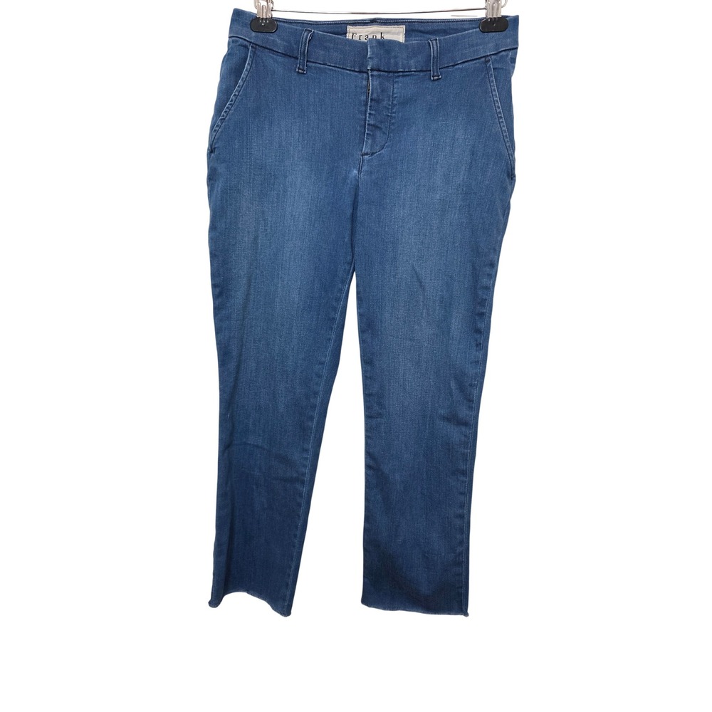 Frank & Eileen Wicklow Chino Skinny Pants Women 6 Blue Italian Denim Raw Hem